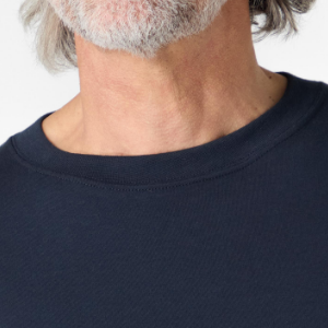 Closeup of Deep ribbed crew neck