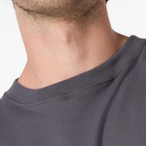 Closeup of Deep ribbed crew neck