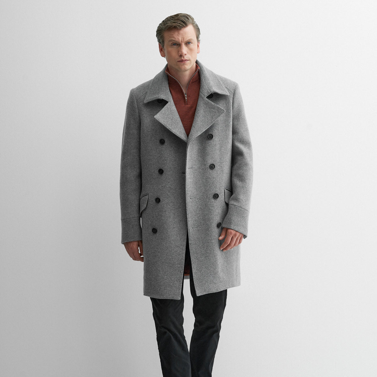 Garrison Grey Wool Overcoat | Men's Coats & Jackets | Oliver Sweeney