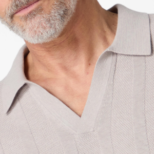 Closeup of Buttonless polo collar