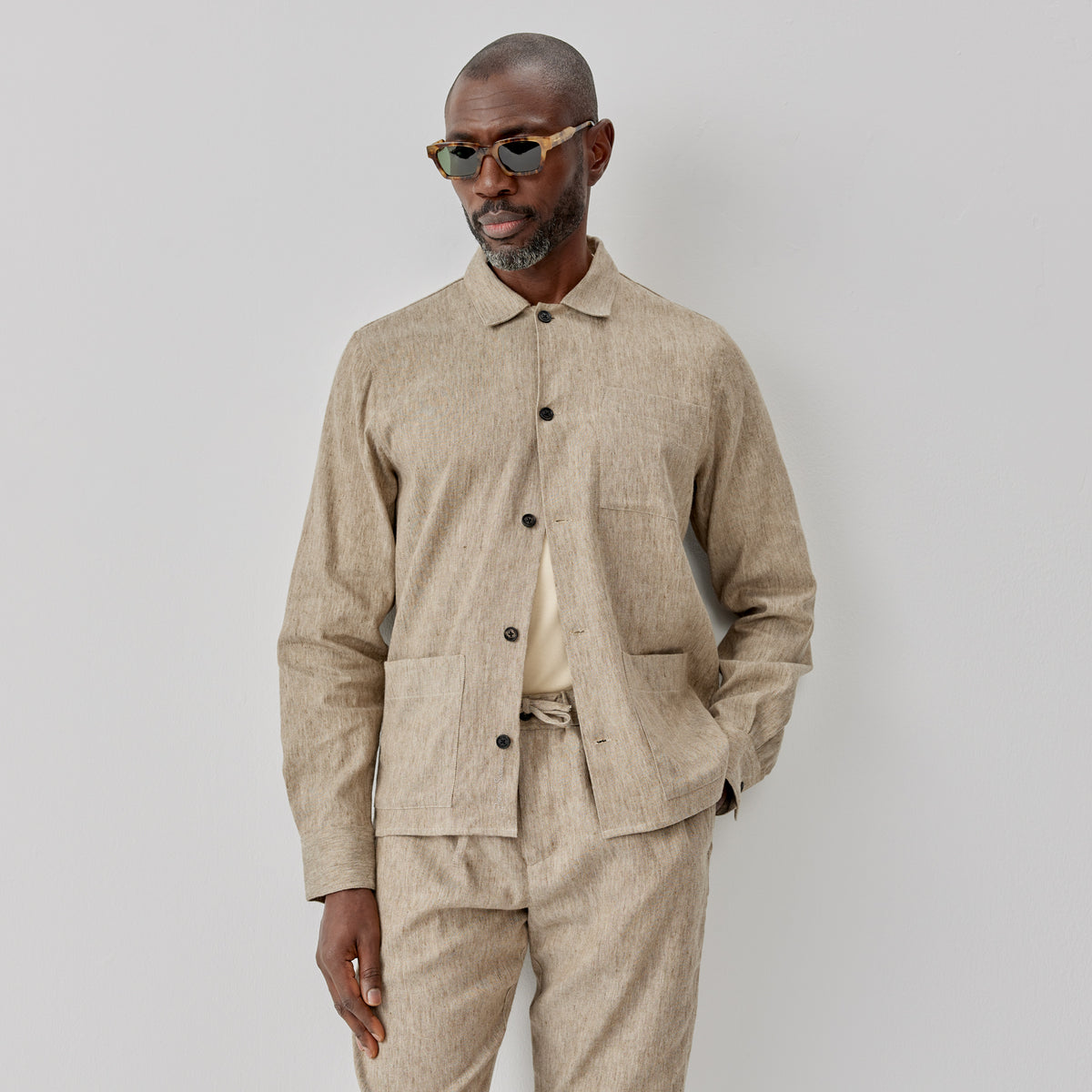 Rauceby Sand Linen Overshirt | Men's Shirts | Oliver Sweeney