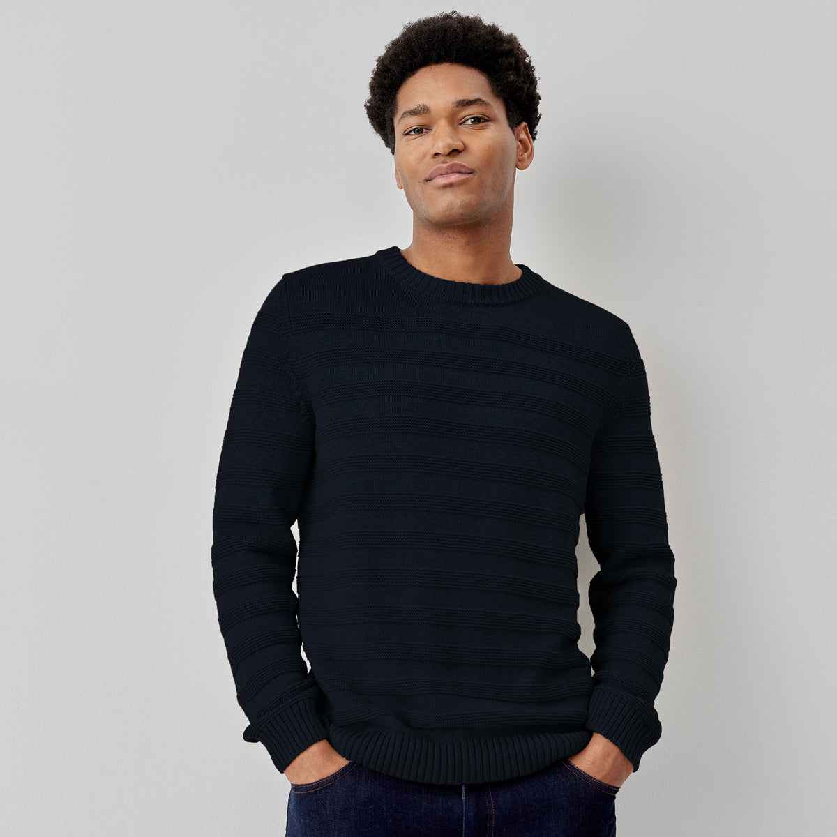 Whitworth Navy Wool Jumper | Men's Knitwear | Oliver Sweeney