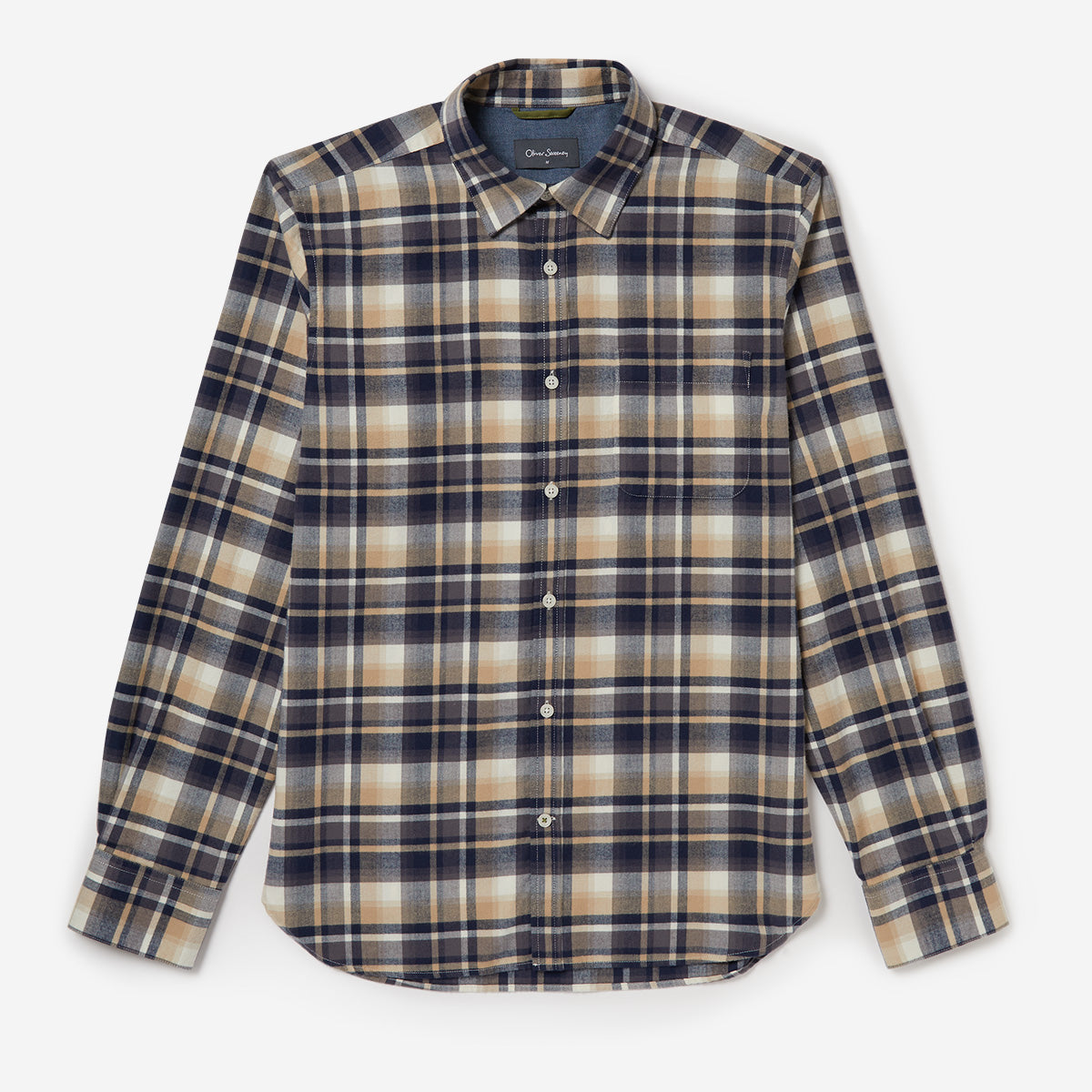 Censo Navy/Beige Check | Men's Brushed Cotton Shirt | Oliver Sweeney