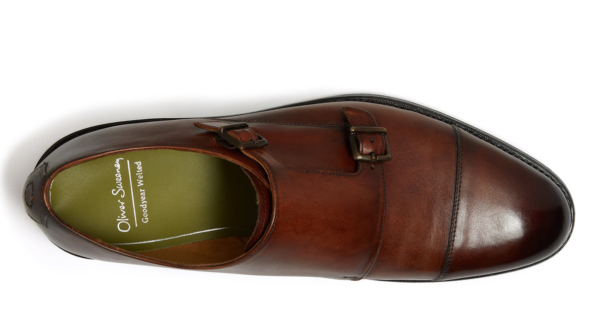 Erbottle Dark Tan | Leather Double Monk | Men's Shoes | Oliver Sweeney