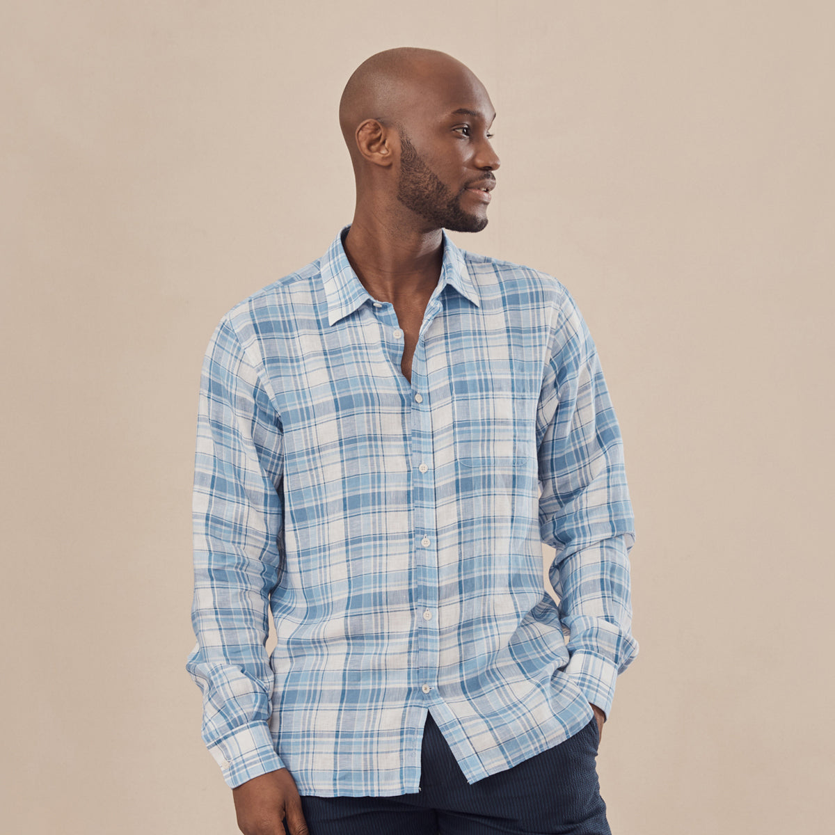 Linhares Blue | Cotton Check Shirt | Men'S Shirts | Oliver Sweeney