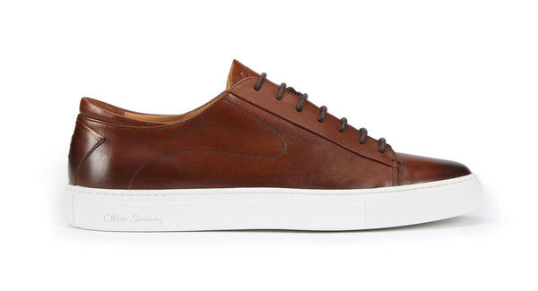 Osimo Dark Tan Antiqued Leather Trainer | Oliver Sweeney