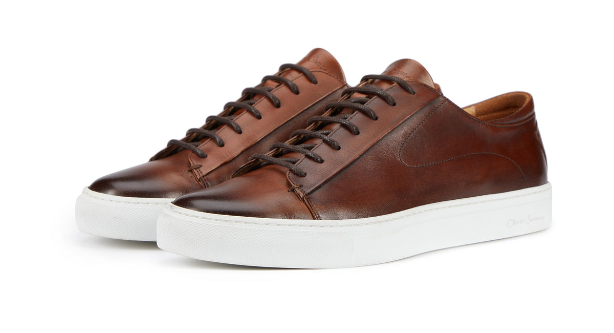 Osimo Dark Tan Antiqued Leather Trainer | Oliver Sweeney